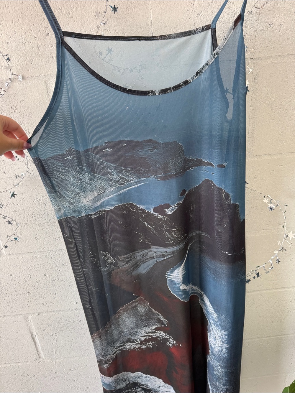 Sheer Blue Coastal Print Slip Dress - Picture 3 of 4